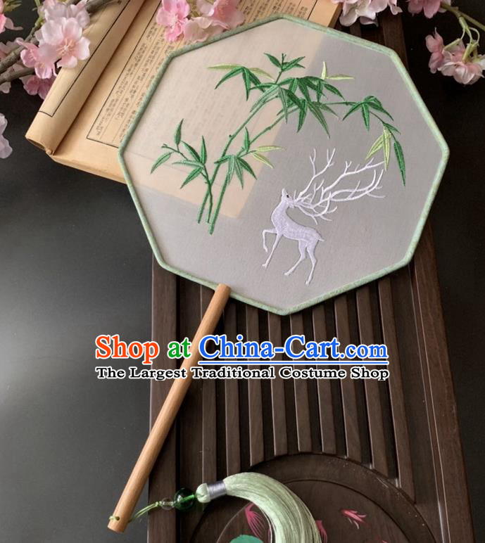 China Handmade Traditional Hanfu Silk Fan Ancient Princess Palace Fan Classical Embroidered Bamboo Octagon Fan