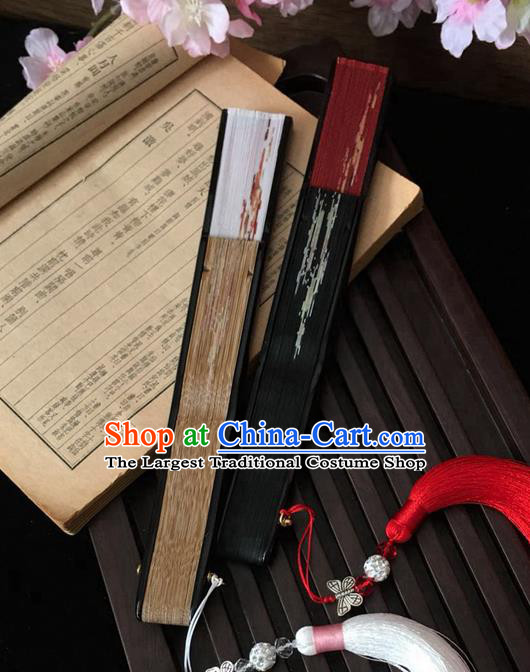 Chinese Handmade Bamboo Fan Printing Maple Leaf Folding Fan Classical Dance Red Silk Accordion Craft