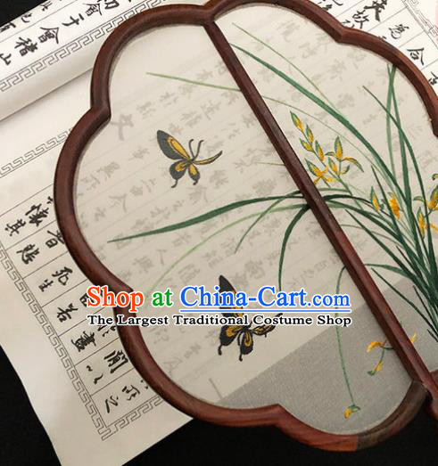 China Classical Dance Silk Fans Handmade Palace Fan Traditional Hanfu Fan Embroidered Orchids Butterfly Fan