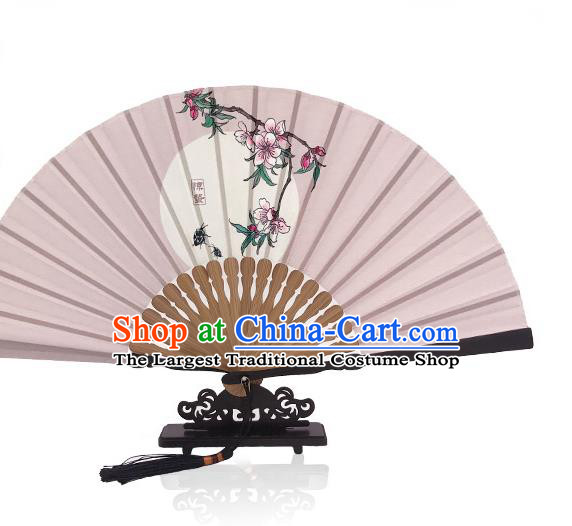 Handmade the Waking of Insects Accordion Chinese Classical Dance Pink Silk Fan Printing Twenty Four Solar Terms Folding Fan