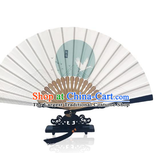 Chinese Crane Silk Fan Printing Twenty Four Solar Terms Folding Fan Handmade Cold Dew Accordion