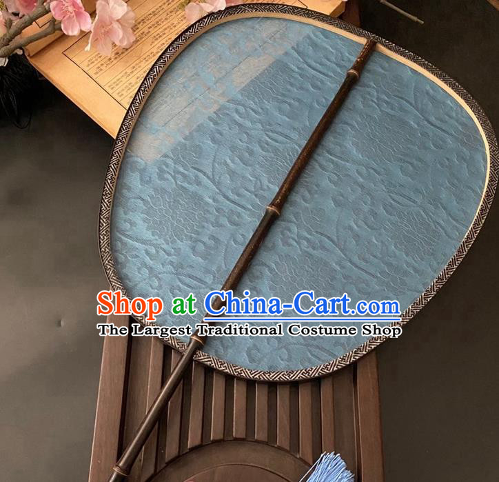 China Classical Hanfu Fan Handmade Jacquard Peony Blue Silk Fan Traditional Ancient Song Dynasty Princess Palace Fan