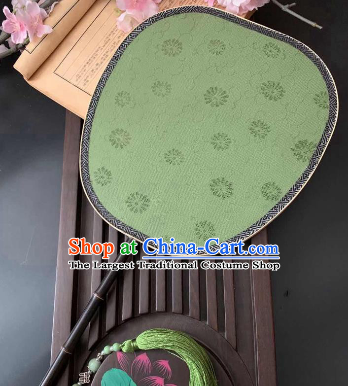 China Handmade Jacquard Daisy Green Silk Fan Ancient Classical Hanfu Fan Traditional Song Dynasty Palace Fan