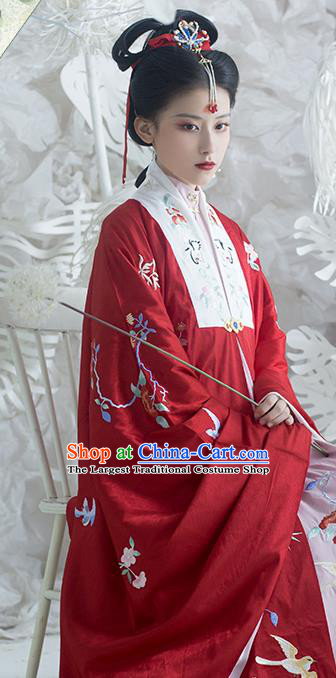 China Ancient Royal Mistress Hanfu Apparel Traditional Ming Dynasty Noble Countess Historical Clothing Embroidered Red Cape