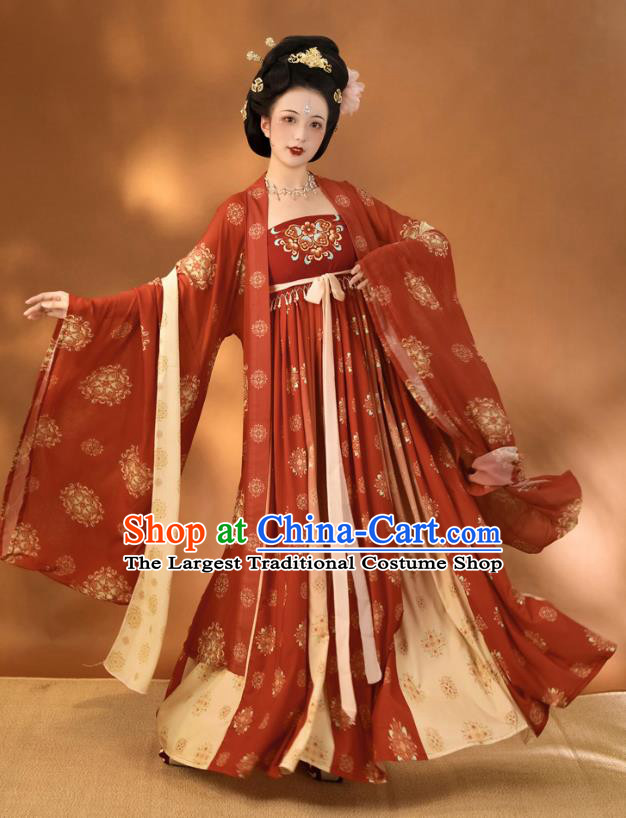 China Ancient Imperial Consort Red Hanfu Dress Traditional Tang Dynasty Court Woman Historical Clothing