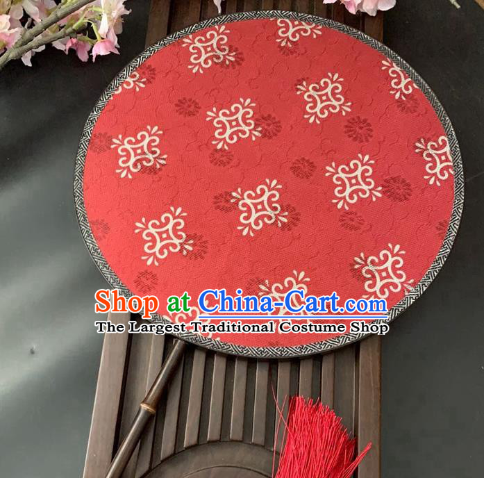 China Traditional Ancient Song Dynasty Palace Fan Handmade Jacquard Daisy Red Silk Fan Classical Hanfu Princess Circular Fan