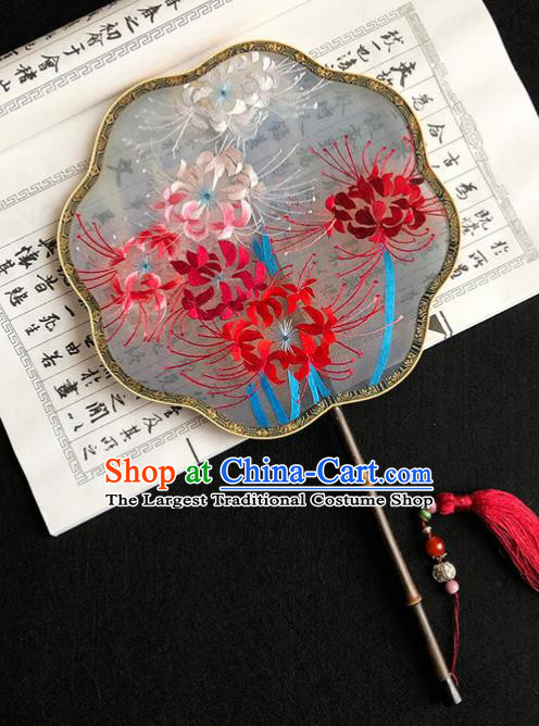 China Handmade Embroidered Manjusaka Palace Fan Classical Dance Fan Traditional Hanfu Fan Silk Fan