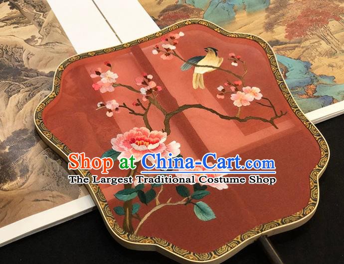 China Handmade Embroidered Peony Palace Fan Hanfu Fan Classical Dance Fan Traditional Red Silk Fan