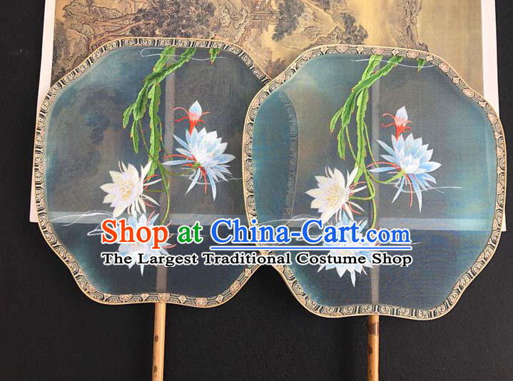 China Handmade Embroidered Epiphyllum Palace Fan Classical Dance Fan Traditional Silk Fan Hanfu Fan