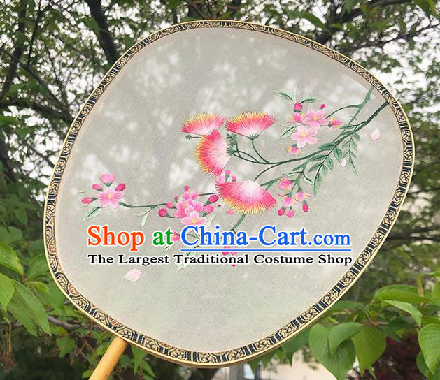 China Handmade Embroidered Albizia Flowers Palace Fan Classical Dance Hanfu Fan Traditional Silk Fan