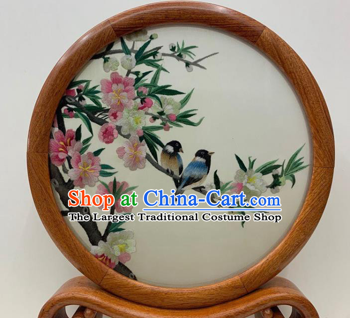 Chinese Traditional Suzhou Embroidery Begonia Silk Craft Handmade Palisander Ornament Embroidered Table Screen