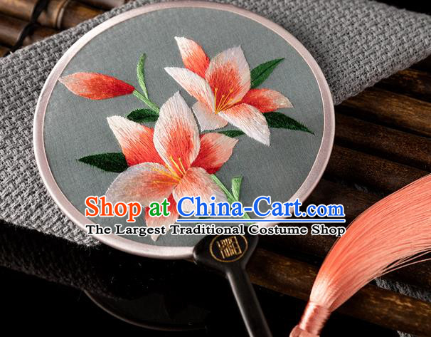 China Hunan Embroidery Pink Jasminum Palace Fan Traditional Hanfu Circular Fan Handmade Silk Fan