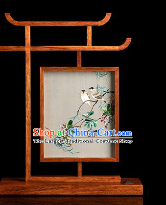 Chinese Traditional Hunan Embroidery Begonia Table Screen Double Side Embroidered Desk Lamp Handmade Merbau Craft