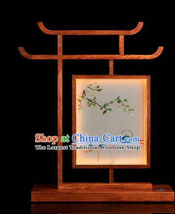 Chinese Traditional Hunan Embroidery Table Screen Handmade Merbau Desk Lamp