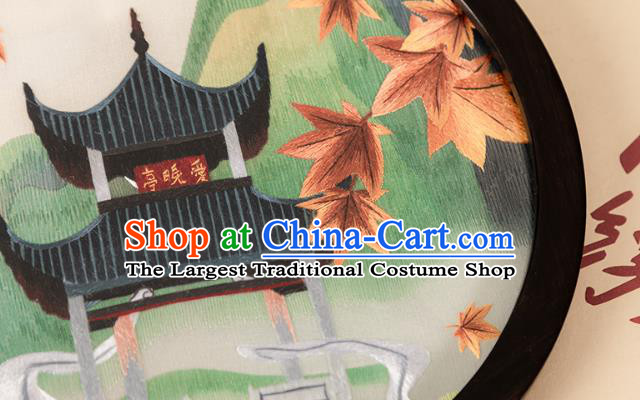 Chinese Desk Circular Ornament Traditional Hunan Embroidery Pavilion Table Screen Handmade Narra Craft