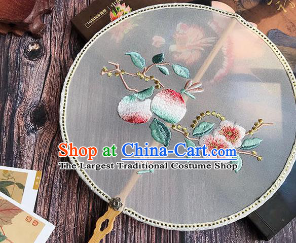 China Traditional Hanfu Embroidered Peach Flowers Circular Fan Handmade Palace Fan Wedding White Silk Fan