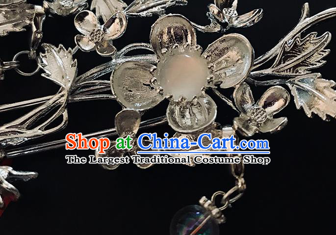 China Traditional Hair Accessories Classical Argent Plum Blossom Hairpin Handmade Tassel Hair Stick