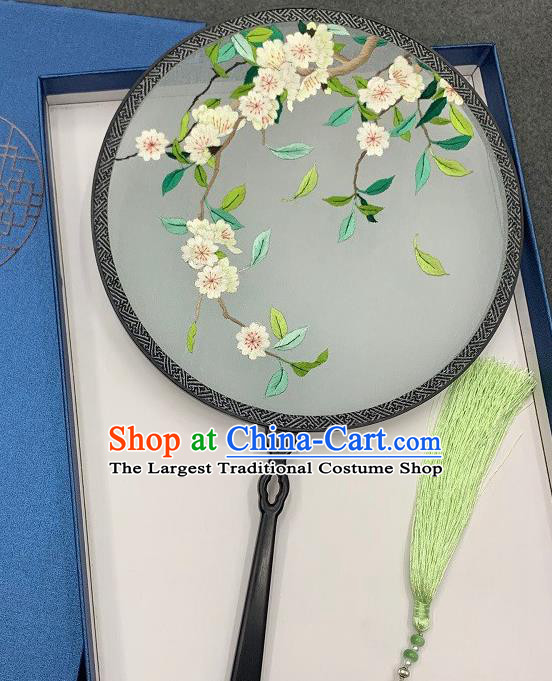 China Double Side Embroidered Circular Fan Traditional Dance Silk Fan Handmade Embroidery Pear Blossom Palace Fan