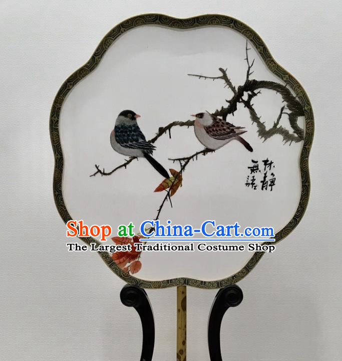 China Handmade Embroidery Autumn View Palace Fan Silk Fan Mottled Bamboo Fan