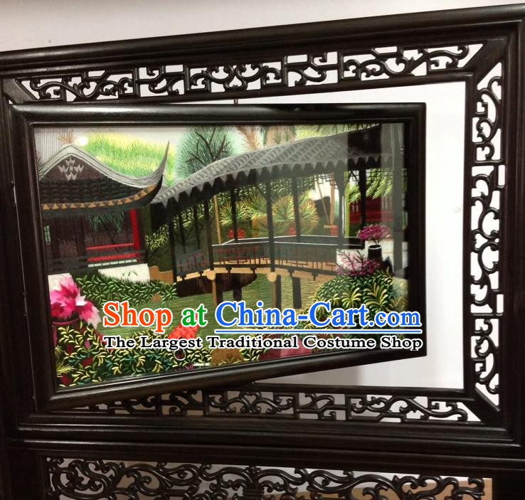 Chinese Rosewood Carving Desk Decoration Traditional Embroidery Craft Handmade Embroidered  Humble Administrator Garden Table Screen