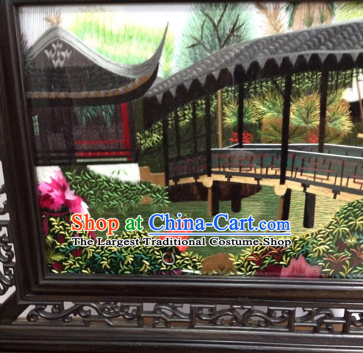 Chinese Rosewood Carving Desk Decoration Traditional Embroidery Craft Handmade Embroidered  Humble Administrator Garden Table Screen