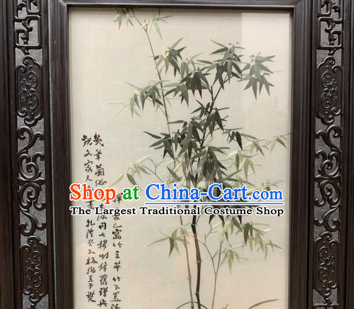 Chinese Traditional Rosewood Craft Handmade Silk Table Screen Embroidered Bamboo Desk Decoration