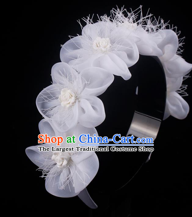 French Bride White Roses Hair Clasp Hair Accessories Elegant Wedding Headband