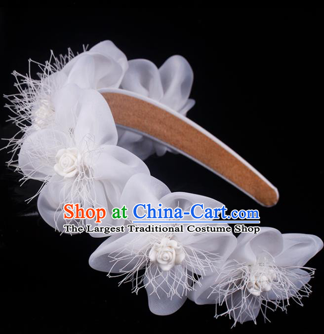French Bride White Roses Hair Clasp Hair Accessories Elegant Wedding Headband
