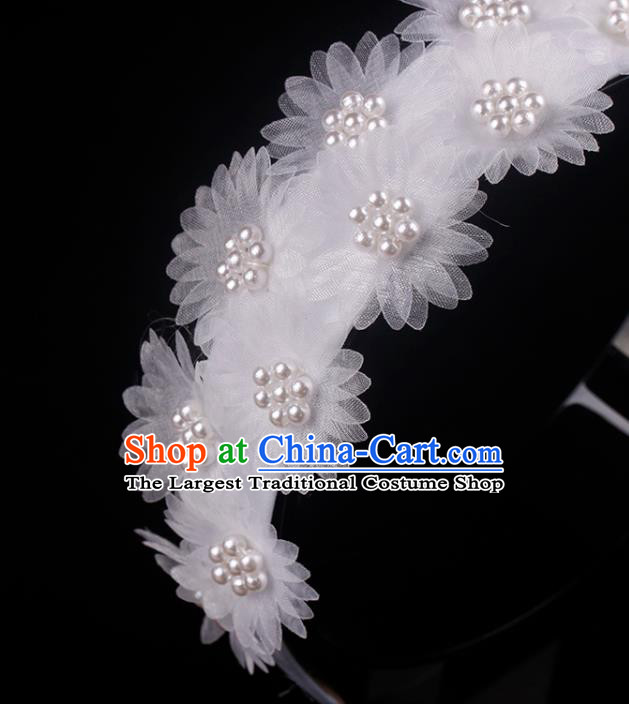 French Elegant Hair Accessories Wedding Pearls Headband Bride White Silk Daisy Hair Clasp