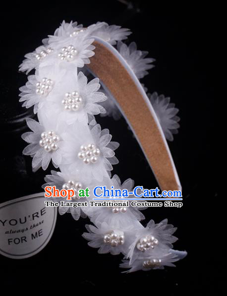 French Elegant Hair Accessories Wedding Pearls Headband Bride White Silk Daisy Hair Clasp