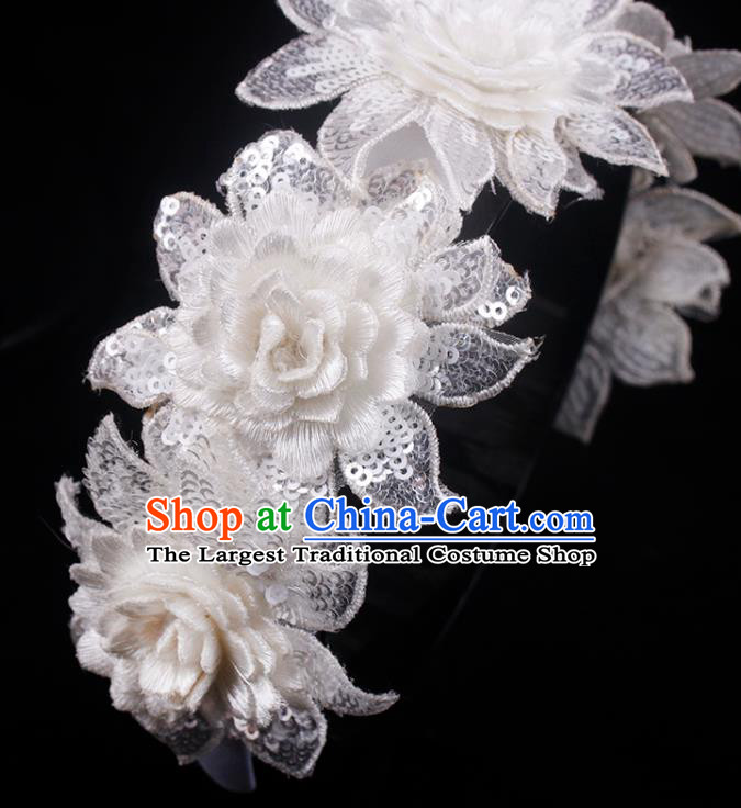 French Bride White Lace Rose Hair Clasp Wedding Princess Headband Elegant Hair Accessories