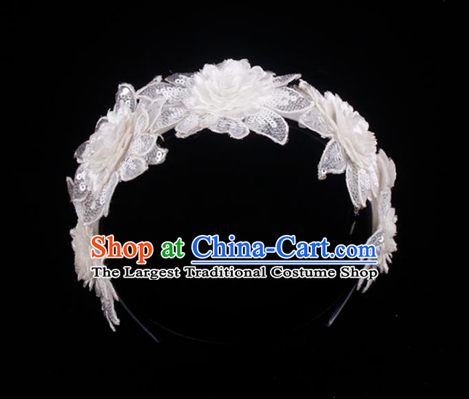 French Bride White Lace Rose Hair Clasp Wedding Princess Headband Elegant Hair Accessories