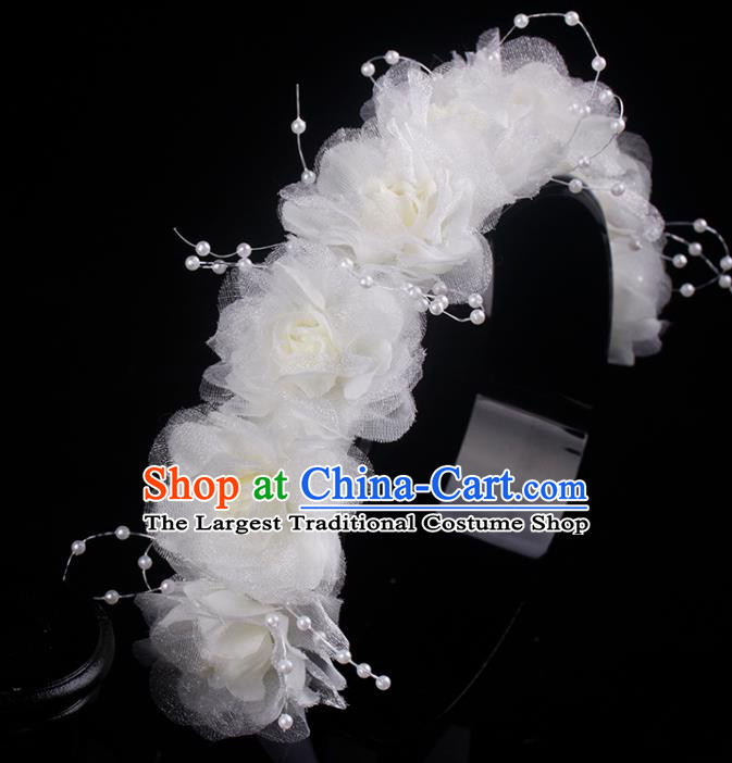 French Bride White Silk Rose Hair Clasp Elegant Hair Accessories Wedding Princess Headband