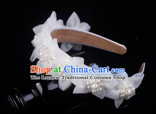 French Bride Silk Flowers Hair Clasp Elegant Hair Accessories Wedding Princess Pearls Headband