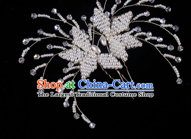 Top Grade Classical Beads Butterfly Hairpin Handmade Hair Stick Wedding Bride Hair Accessories