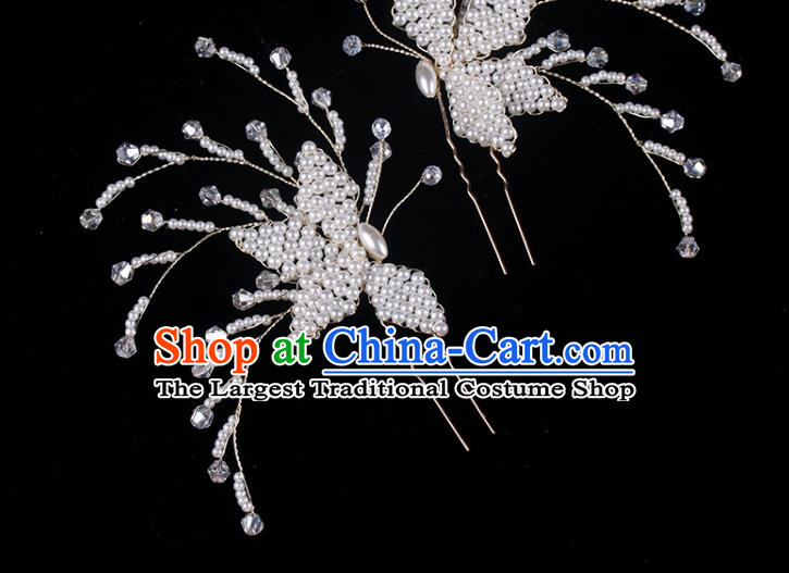 Top Grade Classical Beads Butterfly Hairpin Handmade Hair Stick Wedding Bride Hair Accessories