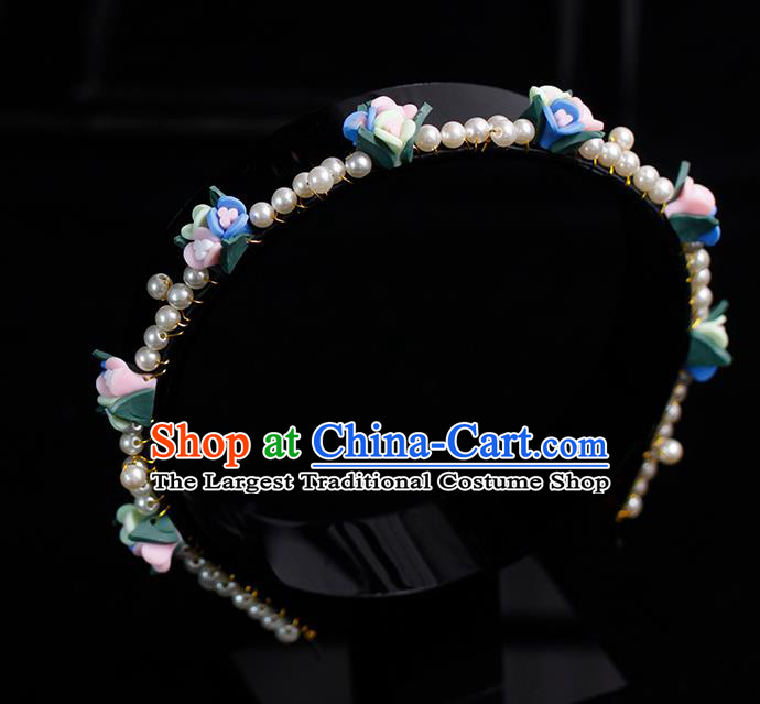 Top Bride Colorful Flowers Hair Clasp Princess Pearls Headband Elegant Wedding Hair Accessories