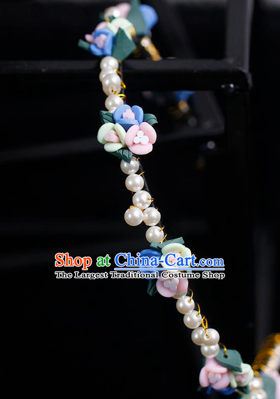 Top Bride Colorful Flowers Hair Clasp Princess Pearls Headband Elegant Wedding Hair Accessories