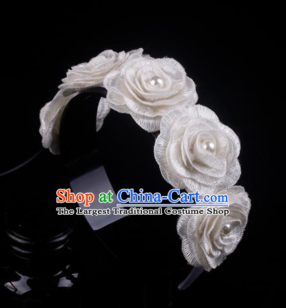 French Court Bride White Rose Hair Clasp Elegant Wedding Headband Hair Accessories