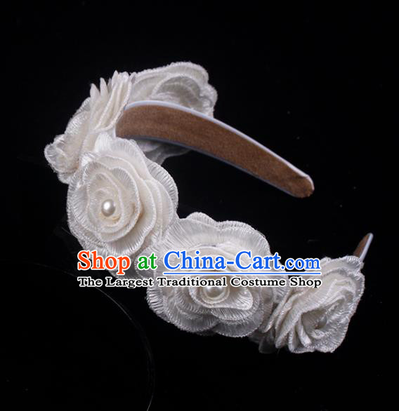 French Court Bride White Rose Hair Clasp Elegant Wedding Headband Hair Accessories