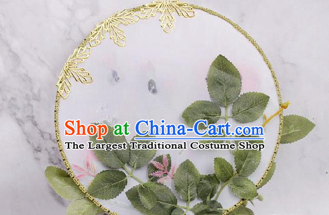 China Bride Circular Fan Traditional Wedding Silk Fan Handmade Red Rose Palace Fan