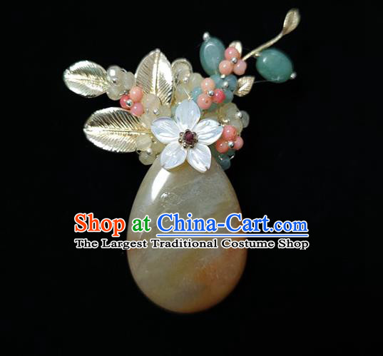 Handmade China Classical Jewelry Cheongsam Stone Breastpin Shell Flower Brooch Accessories