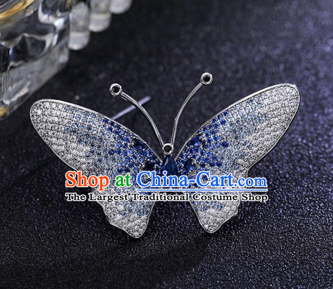 Top Grade Jewelry Accessories Handmade Blue Crystal Butterfly Brooch