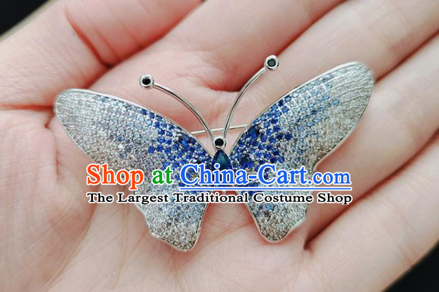 Top Grade Jewelry Accessories Handmade Blue Crystal Butterfly Brooch