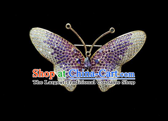 Top Grade Handmade Purple Crystal Butterfly Brooch Jewelry Accessories