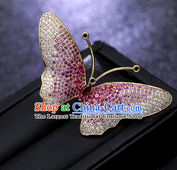 Handmade Rosy Crystal Butterfly Brooch Top Grade Zircon Jewelry Accessories