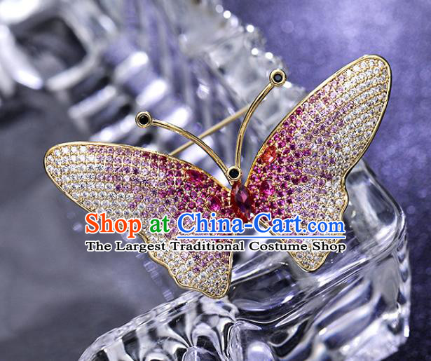Handmade Rosy Crystal Butterfly Brooch Top Grade Zircon Jewelry Accessories