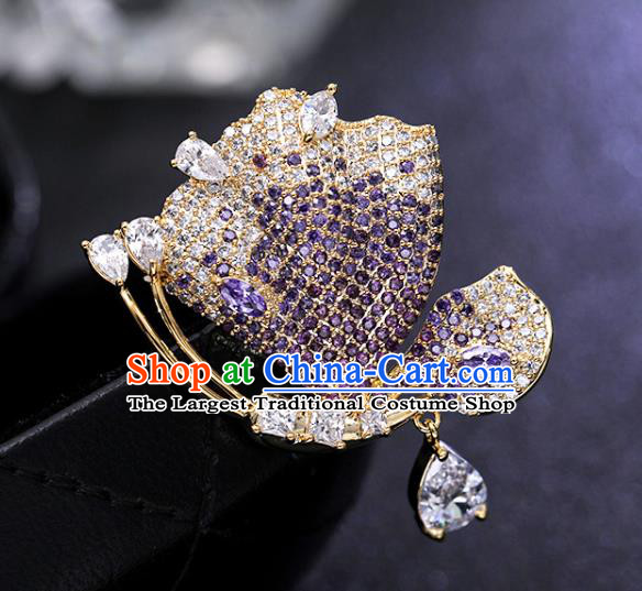 Handmade Crystal Butterfly Brooch Top Grade Purple Zircon Breastpin Jewelry Accessories