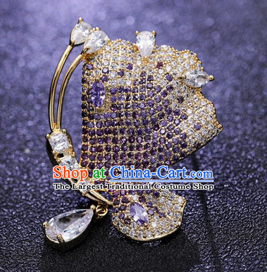 Handmade Crystal Butterfly Brooch Top Grade Purple Zircon Breastpin Jewelry Accessories