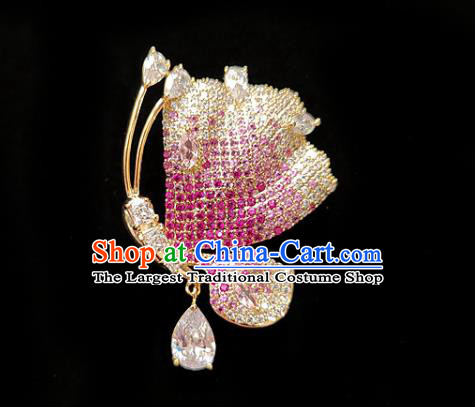 Top Grade Jewelry Accessories Handmade Crystal Butterfly Brooch Pink Zircon Breastpin